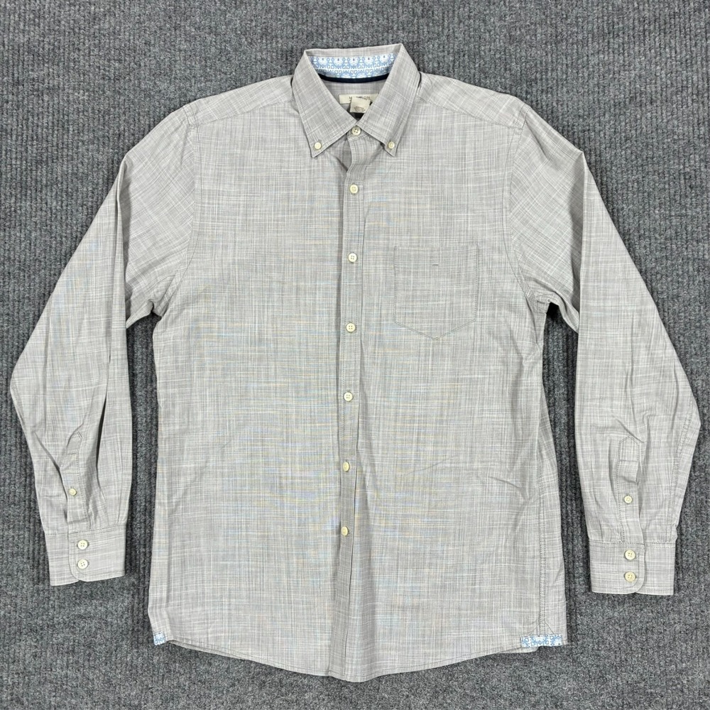 Madison Mens Button Down Shirt Size Medium Gray Plaid Long Sleeve Cotton
